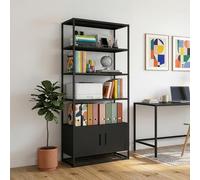 [en.casa] Estantería Hailuoto de 4 Niveles 1 Armario Librería con 5 Estantes para Salón Mueble de Cocina Baño Oficina Resistente Acero 180 x 80 x 40 cm - Negro Mate