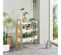 Estantería independiente de 3 piezas hitra estantes apilables bambú 85 x 65 x 30 cm - color natural y blanco [en.casa]
