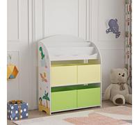 Estantería infantil orust con motivos aglomerado 98x83x30 cm - motivo dinosaurio verde/amarillo [en.casa]