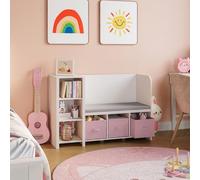 [en.casa] Estantería Infantil Høylandet con Banco y Compartimentos Organizador Zapatero para Niños con Cojín y Cajas Extraíbles 76 x 112 x 40 cm - Blanco/Rosa