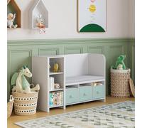[en.casa] Estantería Infantil Høylandet con Banco y Compartimentos Organizador Zapatero para Niños con Cojín y Cajas Extraíbles 76 x 112 x 40 cm - Blanco/Verde Menta