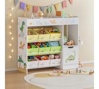 [en.casa] Estantería Infantil Søndreland 80x90x30 cm Motivo de Dinosaurio | Librería con diseño infantil, 9 cajas plegables y compartimentos abiertos y cerrado, dormitorio para niños, guardería