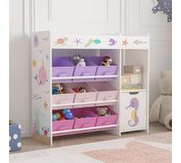 [en.casa] Estantería Infantil Søndreland 80x90x30 cm Motivo de océano | Librería con diseño infantil, 9 cajas plegables y compartimentos abiertos y cerrado, dormitorio para niños, guardería