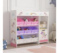 [en.casa] Estantería Infantil Søndreland 80x90x30 cm Motivo de Unicornio | Librería con diseño infantil, 9 cajas plegables y compartimentos abiertos y cerrado, dormitorio para niños, guardería