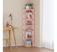 [en.casa] Estantería Infantil Vestnes en Forma de Casa con Techo con 4 Compartimentos Abiertos y 1 Cajón Librería para Niños 114 x 91 x 30 cm - Rosa/Blanco