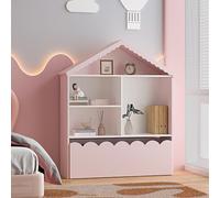 Estantería infantil vestnes en forma de casa 114x91x30 cm - rosa/blanco [en.casa]