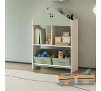 [en.casa] Estantería Infantil Vipsali con 2 Compartimentos Abiertos 2 Cajas Plegables Librería para Niños en Forma de Casa 90 x 60 x 27 cm MDF - Verde Menta/Blanco