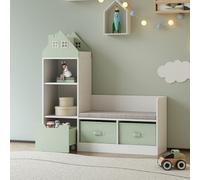[en.casa] Estantería Infantil Vipsali en Forma de Casa con Banco 4 Compartimentos Abiertos 2 Cajas Plegables 1 Cajón Librería para Niños Niñas 100 x 99 x 30 cm - Verde Menta/Blanco