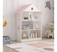 Estantería infantil vipsali en forma de casa mdf 107x83x30cm - blanco / rosa [en.casa]