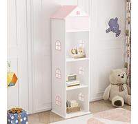 Estantería infantil vipsali en forma de casa mdf 140x40x35cm - blanco / rosa [en.casa]