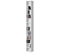 [en.casa] Estantería para CDs Tynset Soporte para DVDs Recuerdos Librería con 12 Compartimientos Estantes Ajustables en Altura Aglomerado 175 x 20 x 20 cm - Blanco