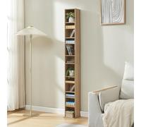 [en.casa] Estantería para CDs Tynset Soporte para DVDs Recuerdos Librería con 12 Compartimientos Estantes Ajustables en Altura Aglomerado 175 x 20 x 20 cm - Efecto Roble Sonoma