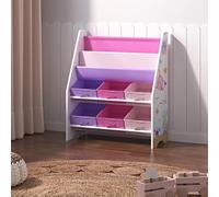 Estantería para niños ponteceso decoración marina aglomerado/tela 74x62x27cm - blanco rosa violeta [en.casa]