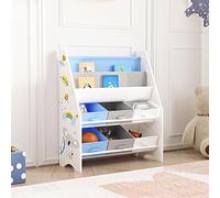 [en.casa] Estantería para Niños Organizador de Libros y Juguetes Motivo de Koala con 6 Cajas Aglomerado/Poliéster 74 x 62 x 27 cm Blanco y Gris/Azul