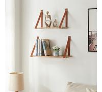 [en.casa] Estantería Pared Utsira de 2 Estantes de Diferentes Tamaños Set de 2 Baldas Flotantes Pared para Sala Cocina Dormitorio Despacho MDF Imitacion de Cuero 48/60x20x30 cm - Marrón/Efecto Roble