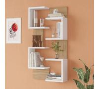 Juego de 2 estanterías de pared omn 8 estantes 93x24x15 cm - blanco / efecto madera [en.casa]