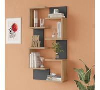 [en.casa] Juego de 2 Estanterías de Pared Omn En Forma de C 8 Estantes en Total Estantería Mural para Dormitorio Sala Oficina Aglomerado 93x24x15 cm - Efecto Madera/Antracita