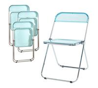 [en.casa] Juego de 4 Sillas Plegables Pornainen Transparentes para Eventos y Hogar Asiento Auxiliar Máx. 120 kg/Silla Oficina Estilo Moderno Diseño Estable 74 x 46 x 47 cm Acero Plástico Azul Claro
