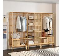 [en.casa] Juego de Guardarropa - 2X Perchero Burro + 1x Estantería de Pie para Dormitorio Recibidor Oficina Ventilación Óptima Alta Visibilidad Elegante Bambú 185 x 240 x 45 cm - Color Natural