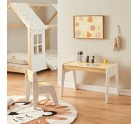 [en.casa] Juego de Mesa y Silla Infantil Skinnskatteberg de Diseño Uniforme Escritorio Elegante para Niños con Cajón y Taburete Madera de Pino - Natural/Blanco
