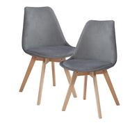 [en.casa] Juego de Sillas de Comedor Fläten Pack 2 Sillas Tapizadas Nórdicas Versátil Asiento Acolchado de Cocina Patas de Madera de Haya Cubierta Pana 82x49x54cm - Gris