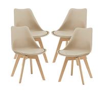 [en.casa] Juego de Sillas de Comedor Fläten Pack 4 Sillas Tapizadas Nórdicas Versátil Asiento Acolchado de Cocina Patas de Madera de Haya Cubierta Cuero Sintético 82x49x54cm - Beige