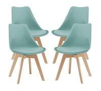 [en.casa] Juego de Sillas de Comedor Fläten Pack 4 Sillas Tapizadas Nórdicas Versátil Asiento Acolchado de Cocina Patas de Madera de Haya Cubierta Cuero Sintético 82x49x54cm - Verde Menta