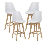 [en.casa] Juego de taburetes de Bar Lublin 105 x 48 x 58 cm Set de 4 x Taburetes de Cocina de diseño Asiento Acolchado Patas de Madera Haya Blanco