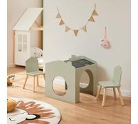 [en.casa] Juego Mesa y Sillas Infantiles Romso Mesa y Respaldo de Silla en Forma de Casa Conjunto Decorativo de 3 Piezas Tableros Inclinados de Tiza MDF 59 x 61 x 59 cm Verde Menta/Negro/Natural
