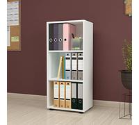 [en.casa] Librería de 3 Niveles Estantería de Pie Biblioteca Estantes para Oficina Sala Rincón de Lectura Aglomerado 108 x 49 x 30 cm Blanco