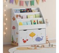 [en.casa] Librería Infantil Aarnskona Estantería con Motivos Infantiles con Cajón y 3 Compartimentos Abiertos Dormitorio para Niños Guardería Aglomerado 70 x 63 x 30 cm - Blanco/Aqua Dream