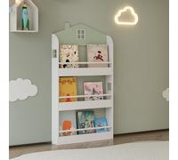 [en.casa] Librería Infantil Vipsali de 3 Niveles Estantería Independiente o Mural con 3 Compartimentos y Barras de Seguridad Dormitorio Habitación Infantil 48 x 61 x 30 cm - Verde Menta/Blanco