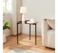 [en.casa] Mesa Auxiliar Ulökantaa con Tablero Circular de Cristal Ahumado Mesa de Sofá para el Salón Mesita de Noche con 3 Patas Acero Ø 50 x 50 cm - Marrón
