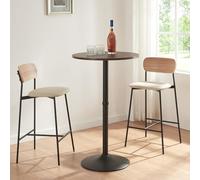 [en.casa] Mesa de Bar Bistró Vantaa con Tablero Redondo Mesa Alta con Base Redonda Acero 100 x Ø 60 cm - Efecto Nogal y Negro