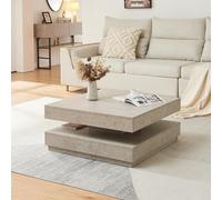 [en.casa] Mesa de Centro Florenz Mesa Baja Cuadrada con Tablero Giratorio y Estante Mueble Auxiliar Mesita para Salón 76 x 76 x 38 cm - Efecto hormigón Claro