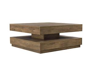 [en.casa] Mesa de Centro Florenz Mesa Baja Cuadrada con Tablero Giratorio y Estante Mueble Auxiliar Mesita para Salón 76 x 76 x 38 cm - Efecto Madera