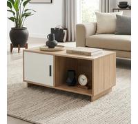 [en.casa] Mesa de Centro Kenta con Puerta Batiente Mesa de Café para Salón Mesa Baja Despacho Oficina Aglomerado 80 x 45 x 40 cm - Efecto Roble Sonoma/Blanco