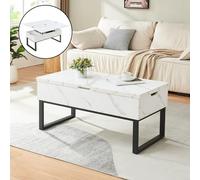 [en.casa] Mesa de Centro Rauli Mesa Baja Rectangular con Tablero Elevable y Extensible con 3 Compartimentos Internos Mueble Auxiliar Mesita para Salón 100 x 50 x 47 cm - Efecto mármol Blanco