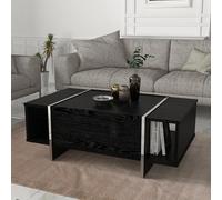 [en.casa] Mesa de Centro Tavak Rectangular Mesa Baja con 1 Compartimento Cerrado y 2 Compartimentos Abiertos para Salón Mueble Auxiliar 104 x 60 x 38 cm - Negro/Plateado