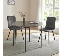 [en.casa] Mesa de Comedor Diseño Industrial Mesa de Cocina Redonda 4 Personas Patas Negras de Acero Tablero de MDF Ø 100 x 75 cm - Gris y Efecto Roble