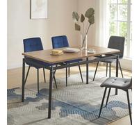 Mesa de comedor hemnes rectangular 6 personas acero mdf 140x80x75 cm - efecto roble negro [en.casa]