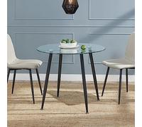 [en.casa] Mesa de Comedor Redonda Mesa de Cristal para Estudio Oficina Versátil Mesa de Cocina para 4 Personas con 4 Patas de Acero 75 x Ø 87 cm - Transparente y Negro