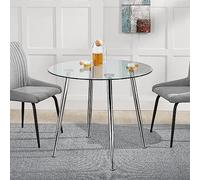 [en.casa] Mesa de Comedor Redonda Mesa de Cristal para Estudio Oficina Versátil Mesa de Cocina para 4 Personas con 4 Patas de Acero 75 x Ø 80 cm - Transparente y Cromo
