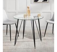 [en.casa] Mesa de Comedor Versátil Mesa de Cocina para 4 Personas Mesa de Cristal Redonda para Estudio Oficina Versátil con 4 Patas de Acero 72 x Ø 80 cm - Transparente y Negro