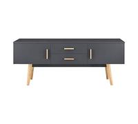 [en.casa] Mesa de Tele 140 x 40 x 56 cm Soporte de televisión Cómoda Mueble de salón para TV con 2 Puertas y Cajones Almacenamiento Patas de Madera Gris Oscuro