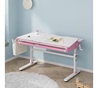 Escritorio infantil regulable en altura "Kuosa" con cajón y compartimento, estructura de acero, 120 x 60 cm, color rosa/blanco
