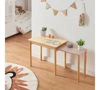 [en.casa] Mesa Infantil Extensible Skellefteå Escritorio Infantil con Tablero Extensible Rectangular con 6 Patas Dormitorio para Niños Sala de Estudio Pino MDF 60-98x38x52 cm - Natural/Rosa