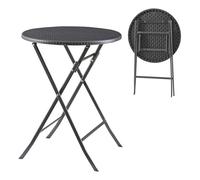 Mesa plegable mark exterior metal/plástico ø60x74cm - efecto ratán negro [en.casa]