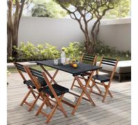 [en.casa] Mesa Rectangular con 4 Sillas Plegables Conjunto de Muebles de Jardin Exterior 5 Piezas Muebles de Terraza Patio máx. 160 kg/Silla Madera de Acacia 74 x 118 x 70 cm - Efecto Madera y Gris