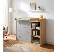 Cómoda beldinupp con cambiador extraíble 3 cajones 93x110x55 cm - efecto roble/gris [en.casa]